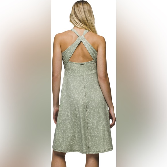 Prana Jewel Lake Summer Dress - S - Juniper Green Sharkstooth Midi High Neck - Picture 3 of 16